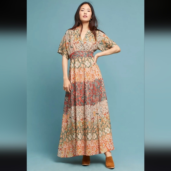 Moulinette Soeurs Printed Silk Maxi Dress sz 6 - Picture 12 of 14